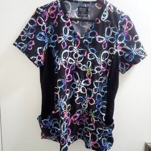 iflex Cherokee, Ladies, Short Sleeved, Butterfly Scrub Top With Two Pockets